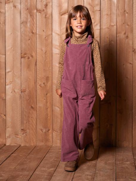 Salopette fille large velours effet molleton mauve+vert sapin 1 - vertbaudet enfant 