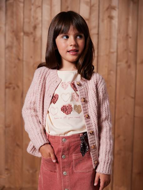 Gilet jacquard Noël fille détails brillants - rose poudré, Fille Gilet jacquard Noël fille détails brillants - rose poudré, Fille