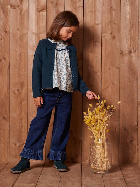 Gilet col fantaisie ajouré fille bleu pétrole 5 - vertbaudet enfant 