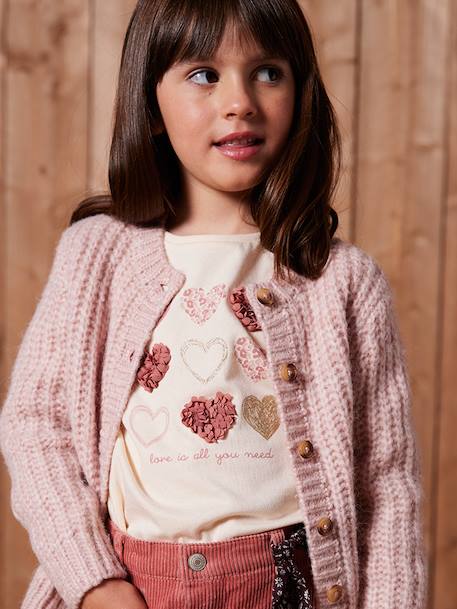 T-shirt fille animation coeur fille manches longues blush+écru 4 - vertbaudet enfant 