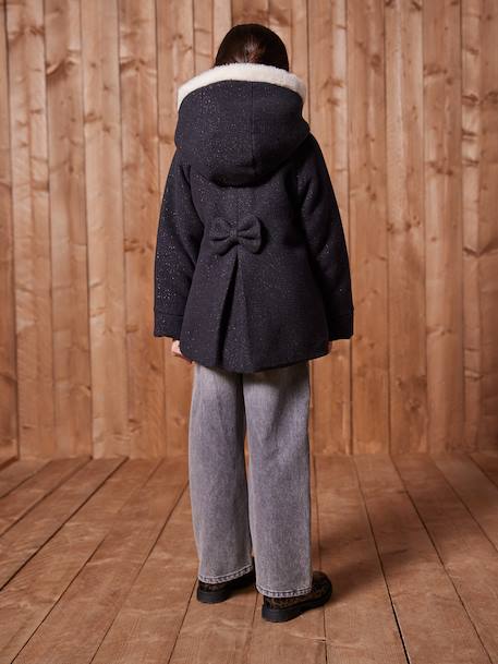 Manteau fille à capuche drap de laine anthracite+beige chiné 10 - vertbaudet enfant 