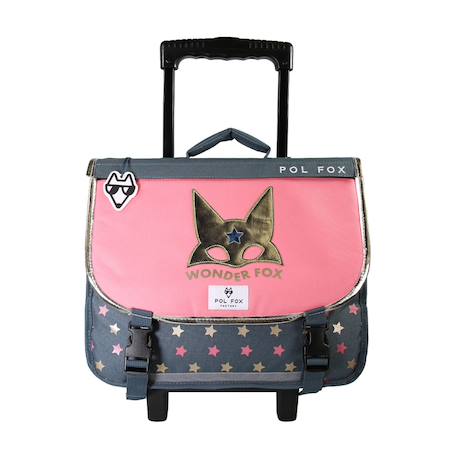 Cartable à roulettes 38 cm fille POL FOX Wonder Fox Glitter Réversible avec 2 compartiments – CP/CE1/CE2 – Rose et bleu pailleté Multicolore 1 - vertbaudet enfant 