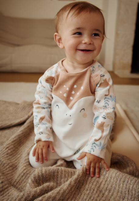 Pyjama bébé en velours nino Ecru 1 - vertbaudet enfant 