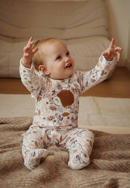 Pyjama bébé en velours chincha Ecru 1 - vertbaudet enfant 
