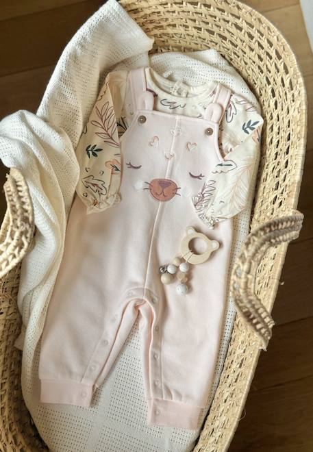 Ensemble salopette bébé en molleton et t-shirt matcha Rose 1 - vertbaudet enfant 