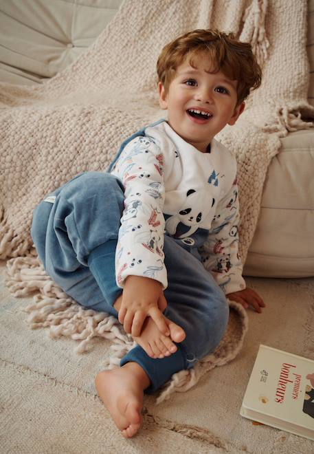 Turbulette d'hiver en velours avec pieds retroussables et manches amovibles tao Bleu 1 - vertbaudet enfant 
