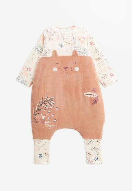 Turbulette d'hiver en velours avec pieds retroussables et manches amovibles matcha Rose 1 - vertbaudet enfant 