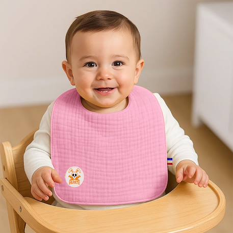Bavoir en coton bio Blanc+Fraise+Honey+Rose+Vert+Vichy 22 - vertbaudet enfant 