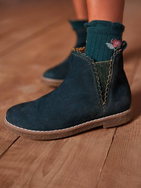 Boots enfant fille cuir élastiquées et zippées bordeaux+camel+marine+or+vert 22 - vertbaudet enfant 
