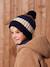 Ensemble tricolore garçon bonnet + snood + moufles/gants bleu nuit 1 - vertbaudet enfant 