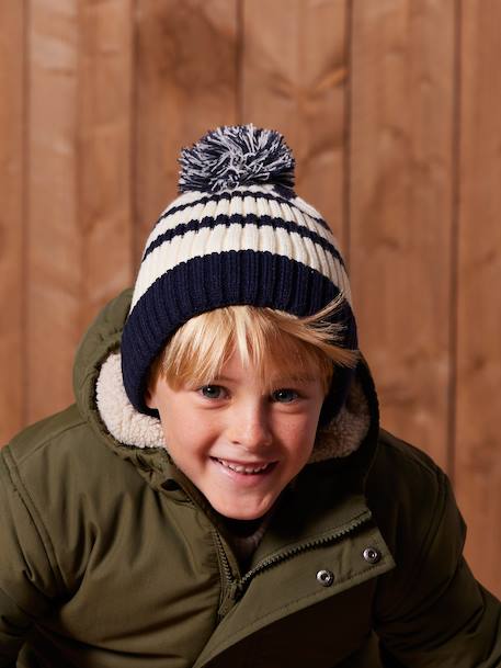 Ensemble rayé garçon bonnet + snood + moufles/gants écru 3 - vertbaudet enfant 