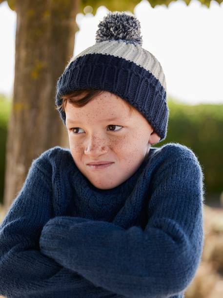 Ensemble colorblock bonnet + snood + gants garçon bleu nuit 1 - vertbaudet enfant 