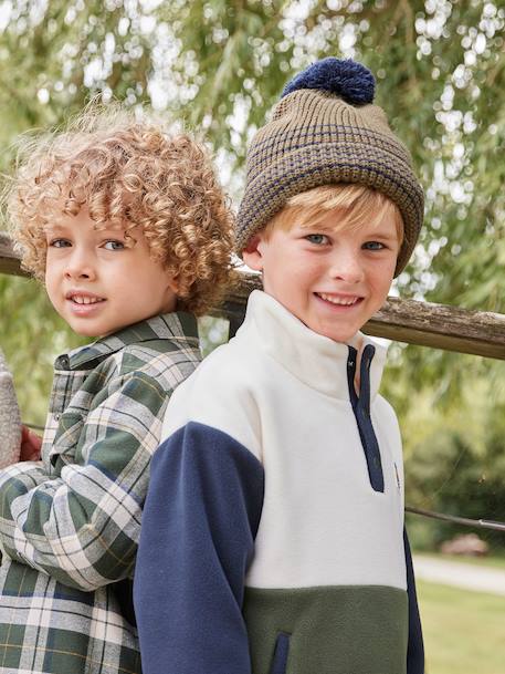 Ensemble rayé garçon bonnet + snood + moufles/gants bleu chambray+kaki 9 - vertbaudet enfant 
