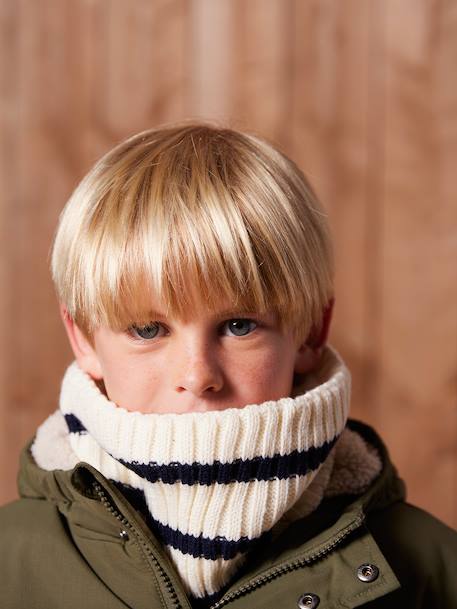 Ensemble rayé garçon bonnet + snood + moufles/gants écru 2 - vertbaudet enfant 
