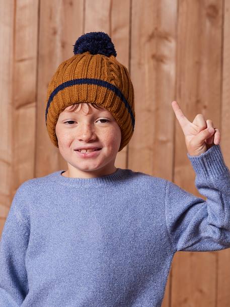 Ensemble torsadé garçon bonnet + snood + moufles/gants ocre 1 - vertbaudet enfant 