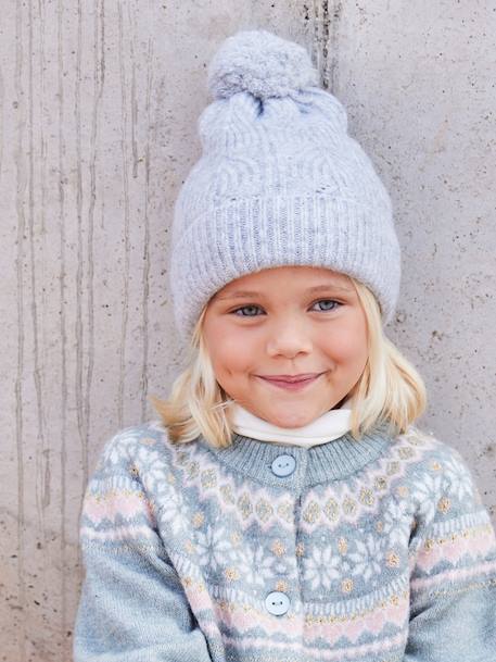 Ensemble fille bonnet, snood, gants en maille fantaisie gris chiné+ROSE 1 - vertbaudet enfant 