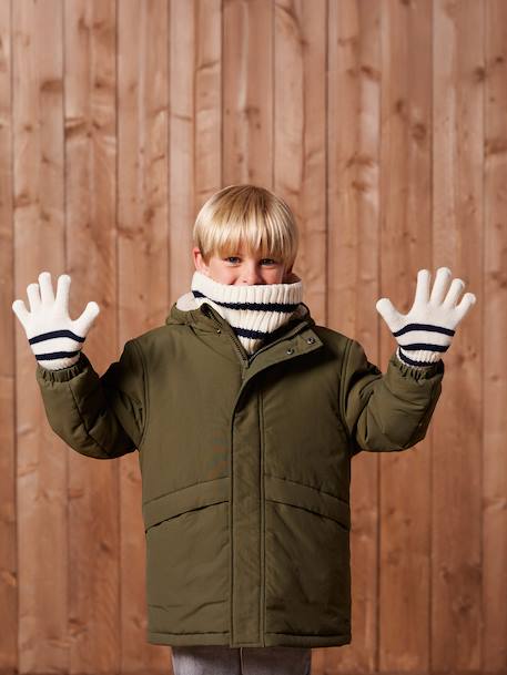 Ensemble rayé garçon bonnet + snood + moufles/gants écru 1 - vertbaudet enfant 
