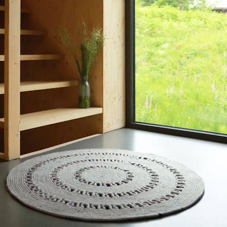 Tapis laine feutrée rond ajourée bibek Gris+Mango+Naturel 3 - vertbaudet enfant 