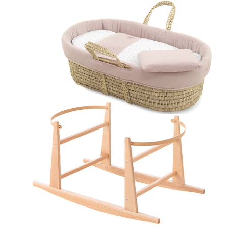 Couffin bébé matelassé avec support en bois Pink/natural 1 - vertbaudet enfant 