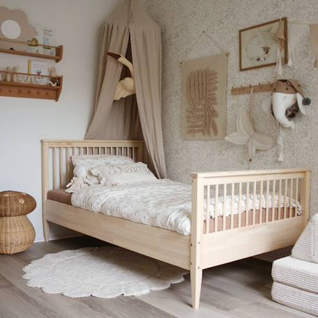 Tapis chambre enfant coton lavable rond finition pétales gabrielle Ecru 4 - vertbaudet enfant 