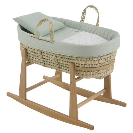 Couffin bébé matelassé avec support en bois Green/natural+Grey/natural 1 - vertbaudet enfant 