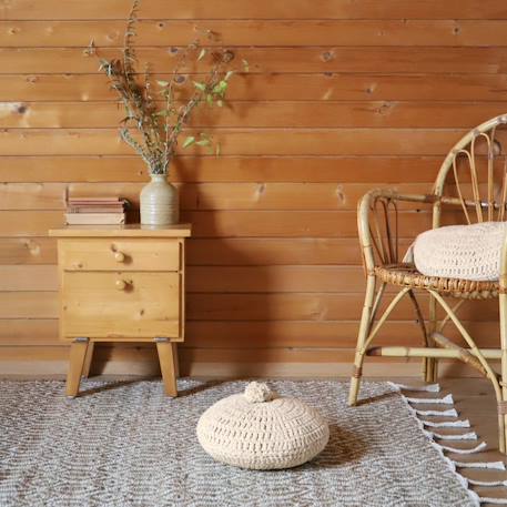 Coussin coton rond crochet lenka Ecru+Moutarde+Nude 3 - vertbaudet enfant 
