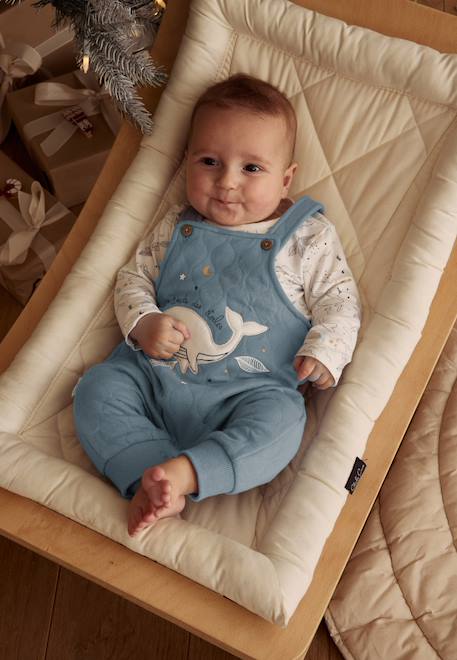 Ensemble salopette bébé en coton matelassé et t-shirt petite balade Bleu 1 - vertbaudet enfant 