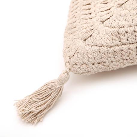 Coussin bohème coton crochet plume Ecru+Moutarde+Nude 4 - vertbaudet enfant 