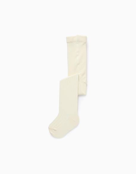 Collants en maille côtelée anti-bouloche Écru 1 - vertbaudet enfant 