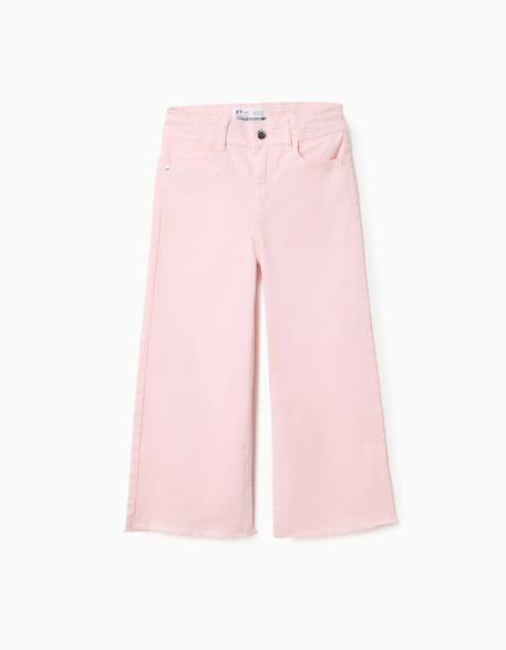 Pantalon en toile wide leg avec ourlets effilochés Rose clair 1 - vertbaudet enfant 