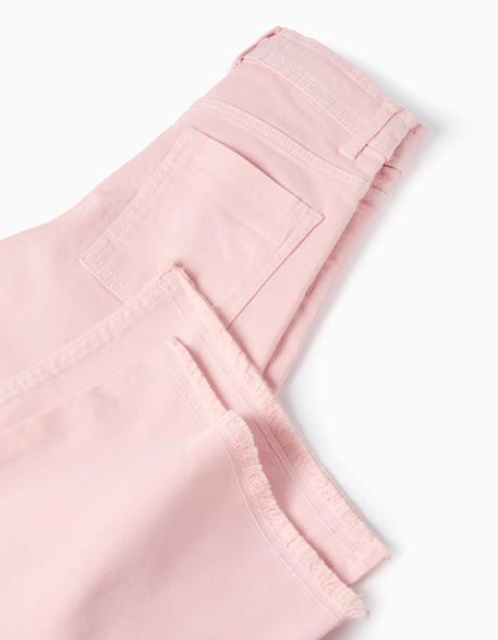 Pantalon en toile wide leg avec ourlets effilochés Rose clair 4 - vertbaudet enfant 