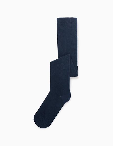 Collants unis en maille anti-bouloche Bleu foncé 1 - vertbaudet enfant 