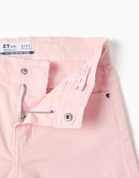 Pantalon en toile wide leg avec ourlets effilochés Rose clair 3 - vertbaudet enfant 