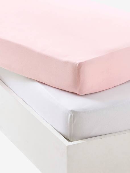 Lot de 2 draps-housses bébé en jersey extensible blanc+bleu vert + blanc+gris + blanc+jaune curry+rose pâle + blanc 9 - vertbaudet enfant 