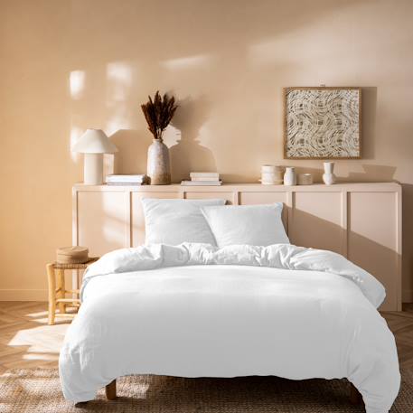 Parure de lit unie en coton, gaze de coton Blanc+Bleu horizon+Caramel+Chocolat+Lichen+Naturel+Terre cuite 1 - vertbaudet enfant 
