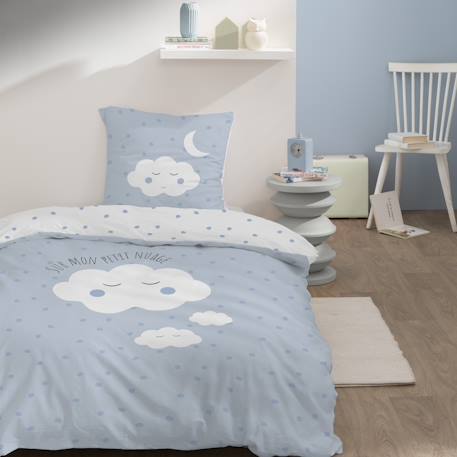 Parure de lit imprimée 100% coton, cumulus Bleu, blanc 1 - vertbaudet enfant 
