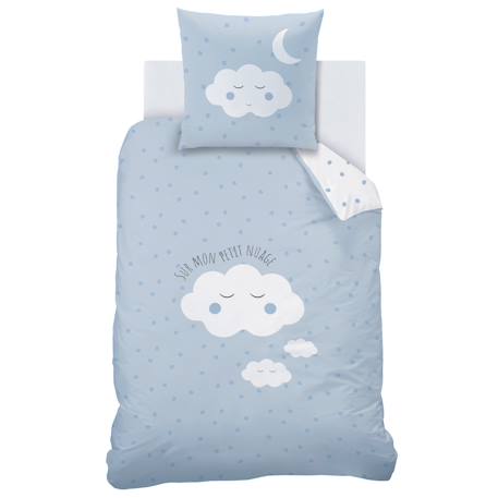 Parure de lit imprimée 100% coton, cumulus Bleu, blanc 3 - vertbaudet enfant 