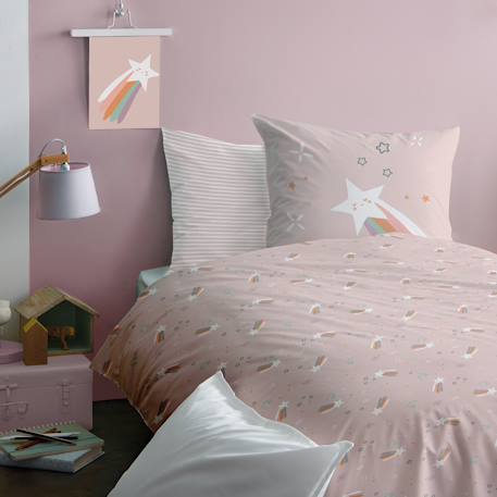 Parure de lit imprimée 100% coton, etoile filante Rose 1 - vertbaudet enfant 
