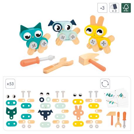 Animaux à bricoler en bois, 3 outils - 50 pcs Multicolore 6 - vertbaudet enfant 