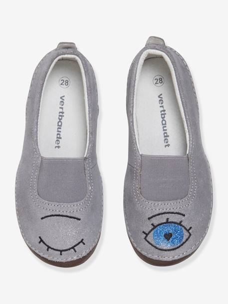 Chaussons élastiqués fille en cuir Gris clair 4 - vertbaudet enfant 