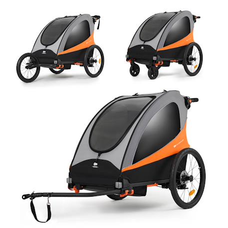 Remorque vélo enfant 3 en 1 convertible fonctions poussette et jogger Bleu+Orange 7 - vertbaudet enfant 