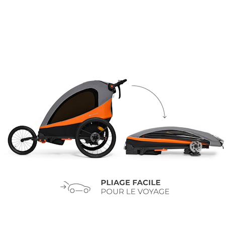 Remorque vélo enfant 3 en 1 convertible fonctions poussette et jogger Bleu+Orange 11 - vertbaudet enfant 