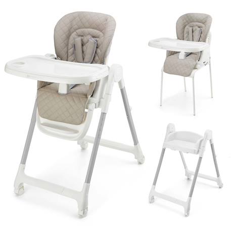 Chaise Haute Évolutive Kinderkraft TULO 3 en 1 avec Hauteur Réglable, Dossier Inclinable, Plateau Double et Harnais 5 Points Beige+Gris 1 - vertbaudet enfant 