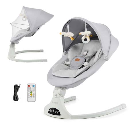 Transat Électrique Kinderkraft TULSY avec 5 Vitesses de Balancement, Bluetooth, Télécommande et Dossier Réglable Beige+Gris 7 - vertbaudet enfant 