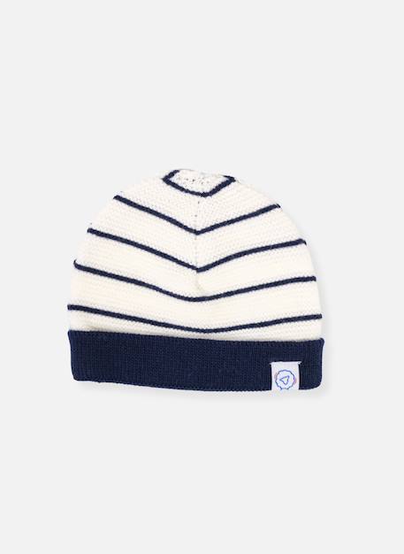 Bonnet bébé à revers Blanc+Écru à rayures marines+Ecru/marine/coquelicot+Ecru/marine/curry+Marine+Pétunia 3 - vertbaudet enfant 