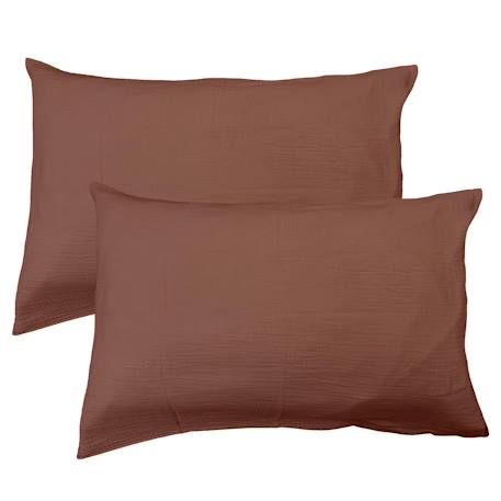 Set de 2 taies d'oreiller unies en coton, gaze de coton Bleu horizon+Caramel+Chocolat+Lichen+Naturel+Terre cuite 12 - vertbaudet enfant 