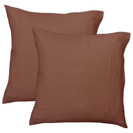 Set de 2 taies d'oreiller unies en coton, gaze de coton Bleu horizon+Caramel+Chocolat+Lichen+Naturel+Terre cuite 11 - vertbaudet enfant 