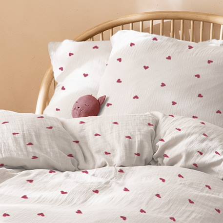 Parure de lit imprimée en gaze de coton, coeur Blanc 3 - vertbaudet enfant 