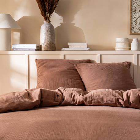 Housse de couette unie en coton, gaze de coton Blanc+Caramel+Chocolat+Lichen+Naturel 15 - vertbaudet enfant 