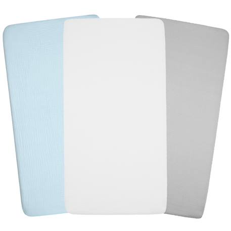 Lot de 3 draps housse berceau en gaze de coton uni Bleu, gris, blanc 1 - vertbaudet enfant 